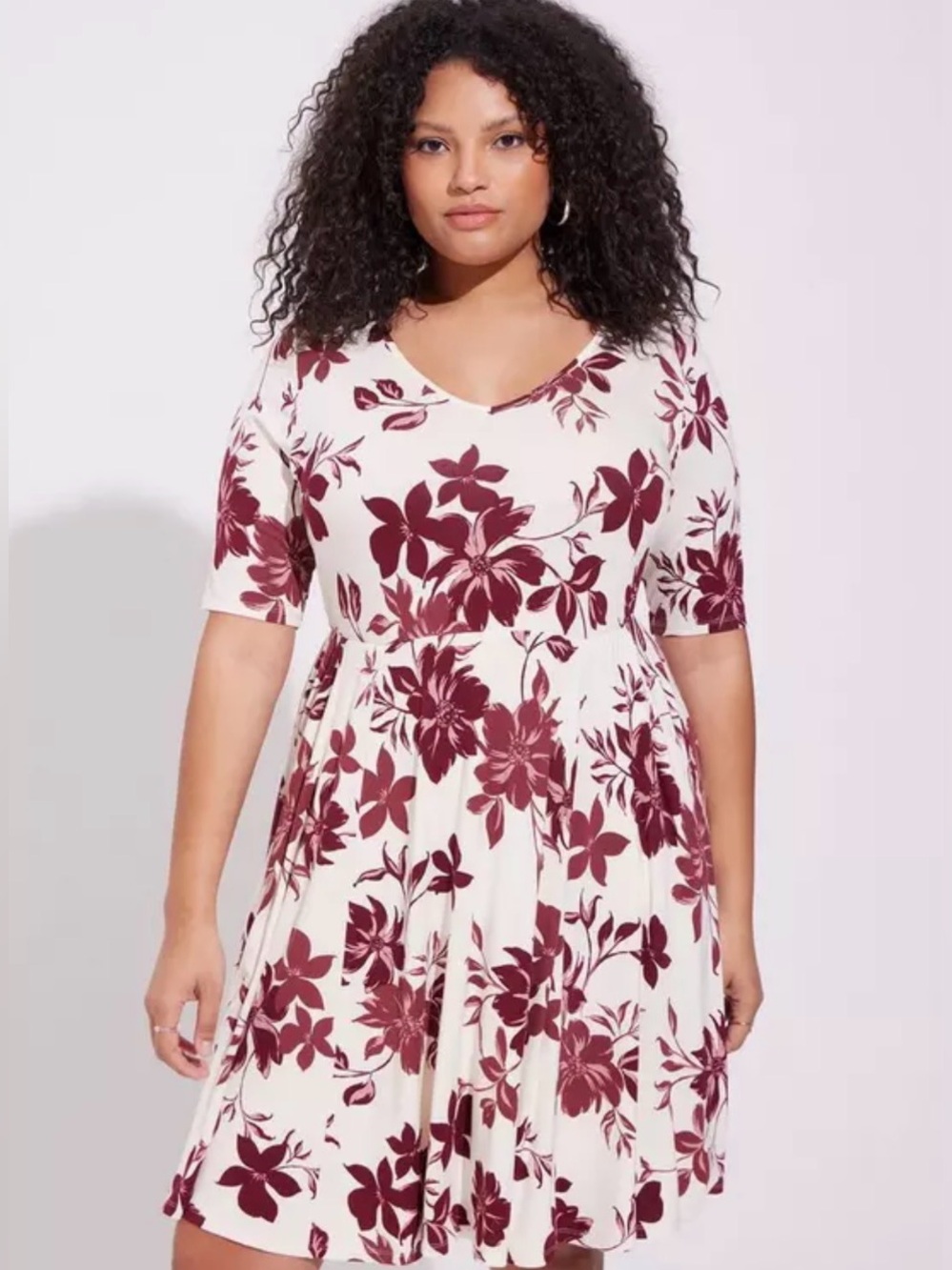 NWT Torrid Super Soft Skater Mini Dress Size 00 M/L Floral Ivory